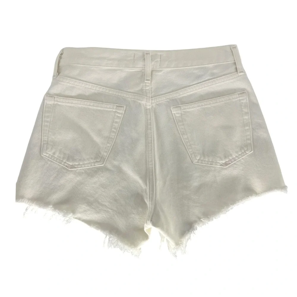 AGOLDE Parker‎ High Rise Cut Off Denim Shorts Cream Off White Raw Hem Size 27